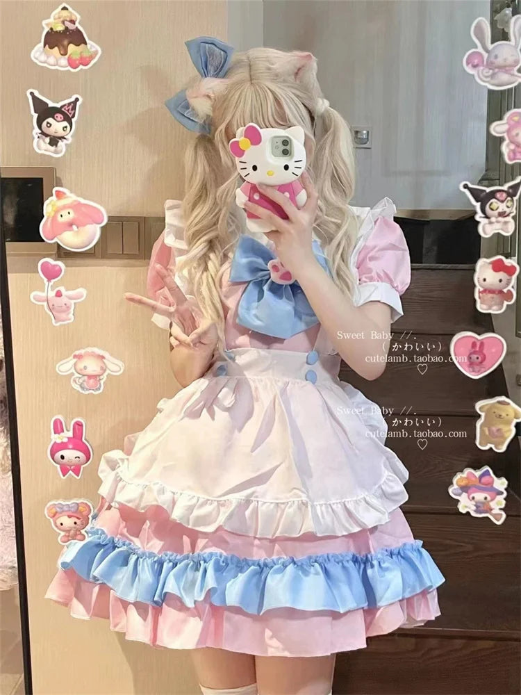 Women Maid Outfit Lolita Cosplay Cute Sexy Erotic Kawaii Cafe Costume Cosplay Erotic Costumes Uniform Apron Dress Cute Bowknot