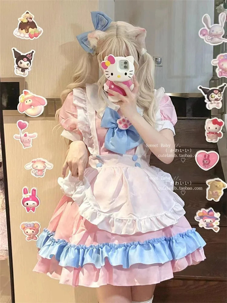 Women Maid Outfit Lolita Cosplay Cute Sexy Erotic Kawaii Cafe Costume Cosplay Erotic Costumes Uniform Apron Dress Cute Bowknot
